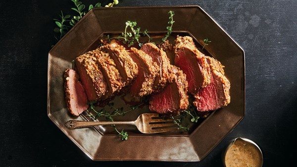 Parmesan-pepper crusted beef tenderloin