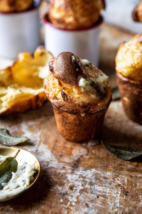 Parmesan popovers with crispy sage garlic butter