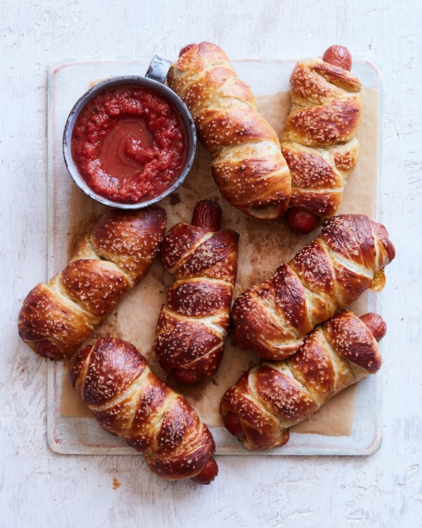 Parmesan pretzel dogs