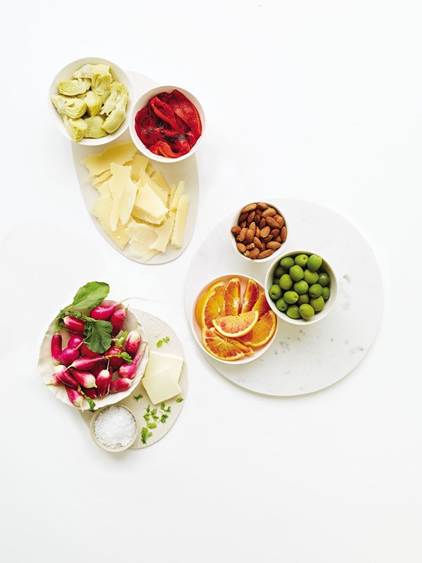 Parmesan, roasted red peppers, artichoke hearts