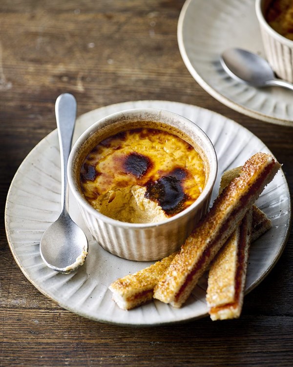 Parmesan smoked paprika custards with quince soldiers 