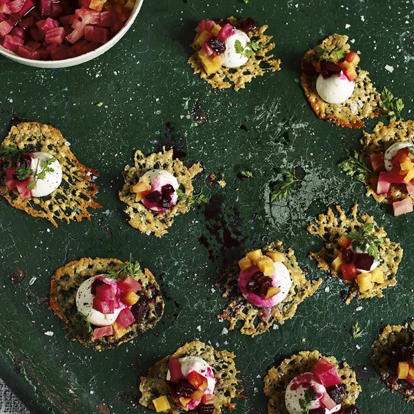 Parmesan snowflakes with goats' cheese mousse & pickled beetroot