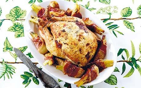 Parmesan-stuffed chicken with fennel and prosciutto