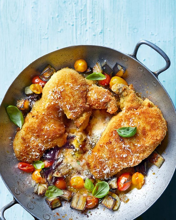 Parmigiana-stuffed breaded chicken supremes 
