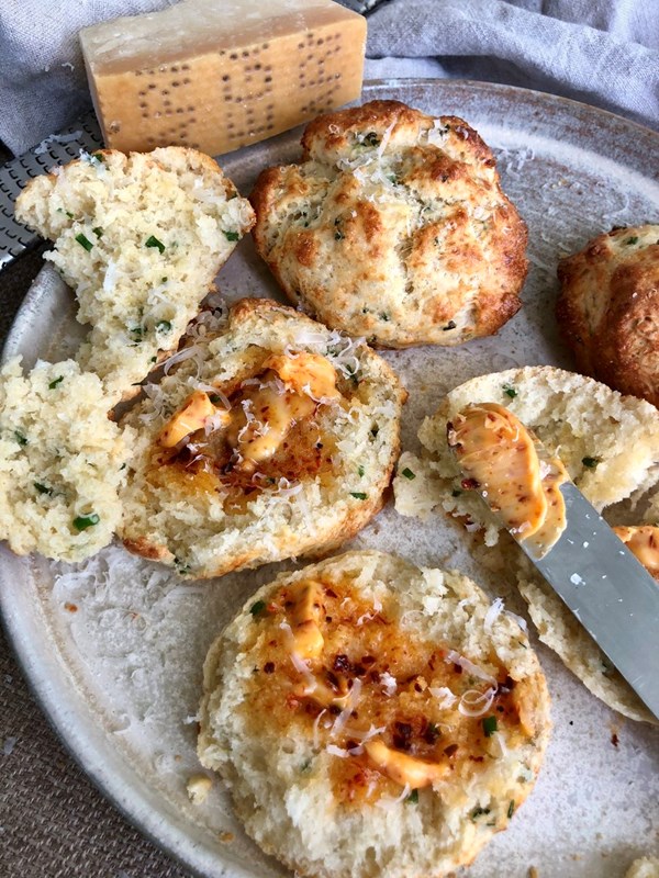 Parmigiano Reggiano and chive scones with chilli butter
