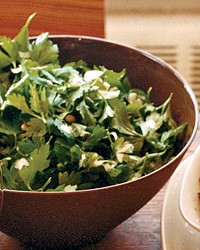 Parsley salad with pine nuts and lemon-tahini dressing