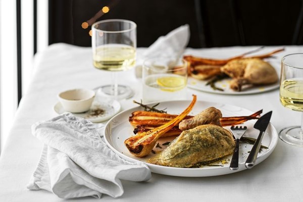 Parsley, tarragon and garlic butter salt-crust chicken