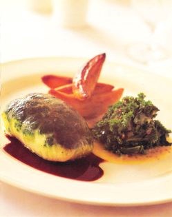 Parsleyed cod with roast potatoes and mustard butter sauce