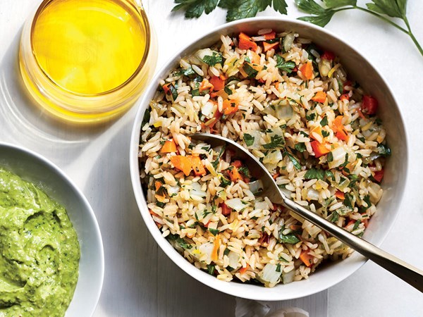 Parslied brown rice pilaf