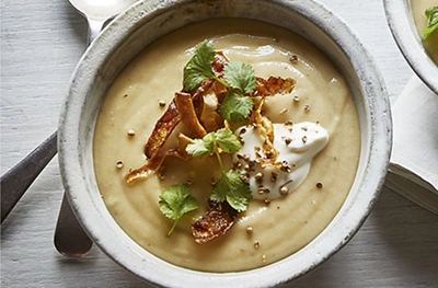 Parsnip & miso soup with sticky parsnip topper