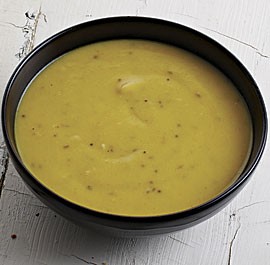 Parsnip and leek soup with cumin and mustard seeds