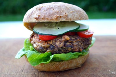 Parsnip and pine-nut soya veggie burger with homemade bun