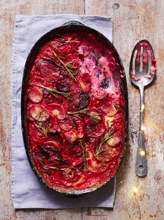 Parsnip beetroot gratin