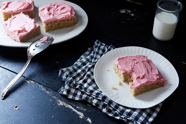 Parsnip cake with blood orange buttercream