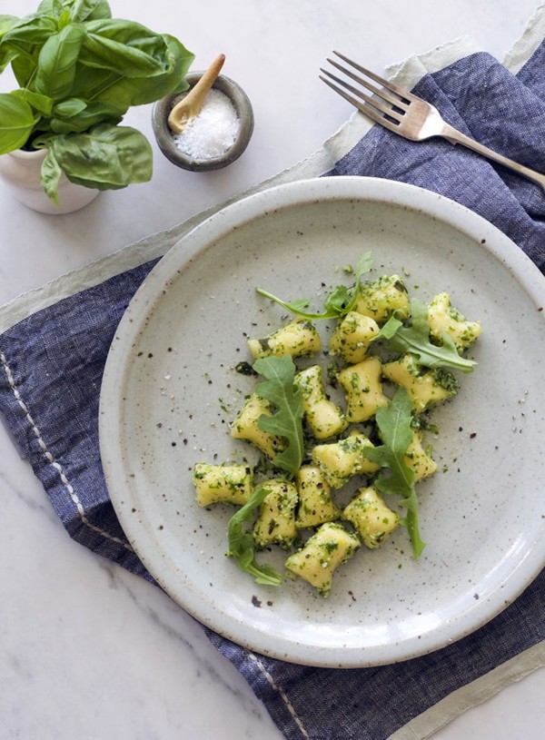 Parsnip gnocchi with rocket pesto