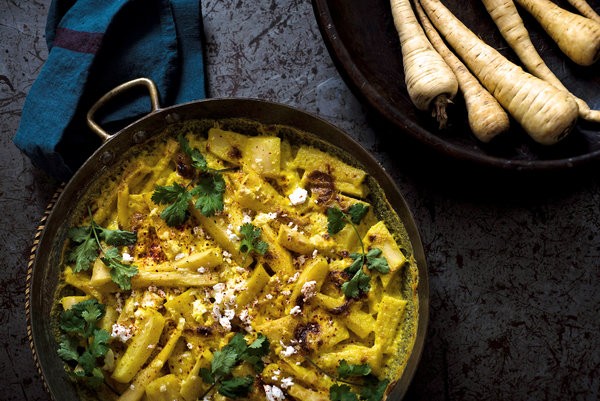 Parsnip gratin with turmeric and cumin