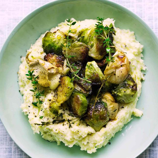 Parsnip mash and roast Brussels with honey