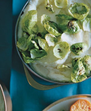 Parsnip purée with sautéed Brussels sprouts leaves
