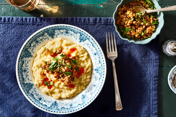 Parsnip risotto with caraway-paprika oil & orangey walnuts