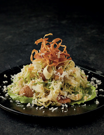 Parsnip salad with sprouts, chestnuts and Cornish yarg [Paul Foster]