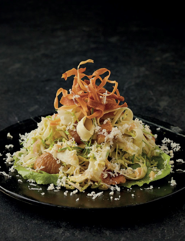 Parsnip salad with sprouts, chestnuts and Cornish Yarg [Paul Foster]