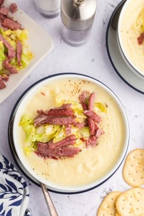 Parsnip soup with corned beef and cabbage