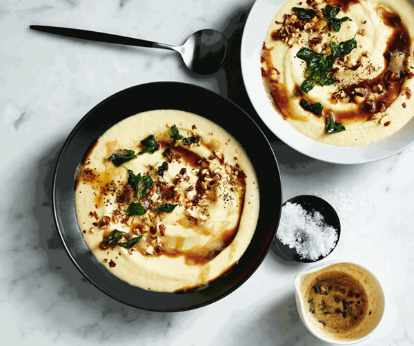Parsnip soup with truffle and hazelnuts