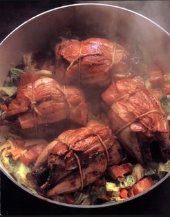 Partridge with braised cabbage and pancetta