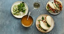 Party bao with sweet potato and pickled cucumber