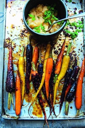 Party carrots roasted with fennel and honey, and swede mash