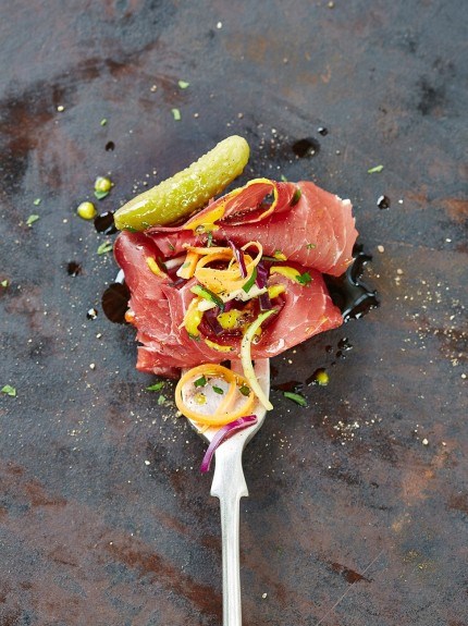 Party forks idea 4 - bresaola with mustard and coleslaw