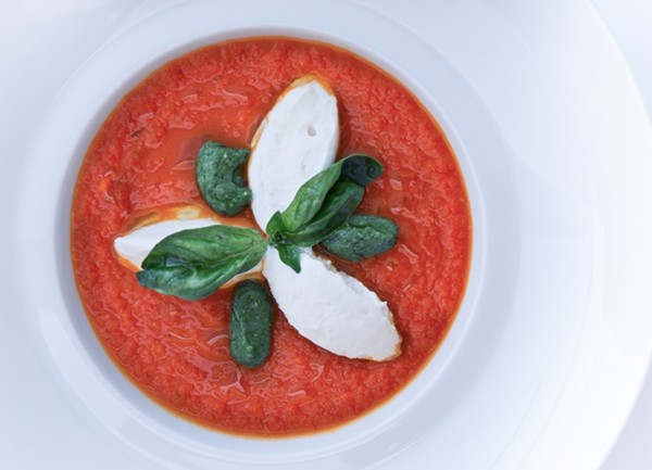 Passata of San Marzano tomatoes with buffalo ricotta and pesto