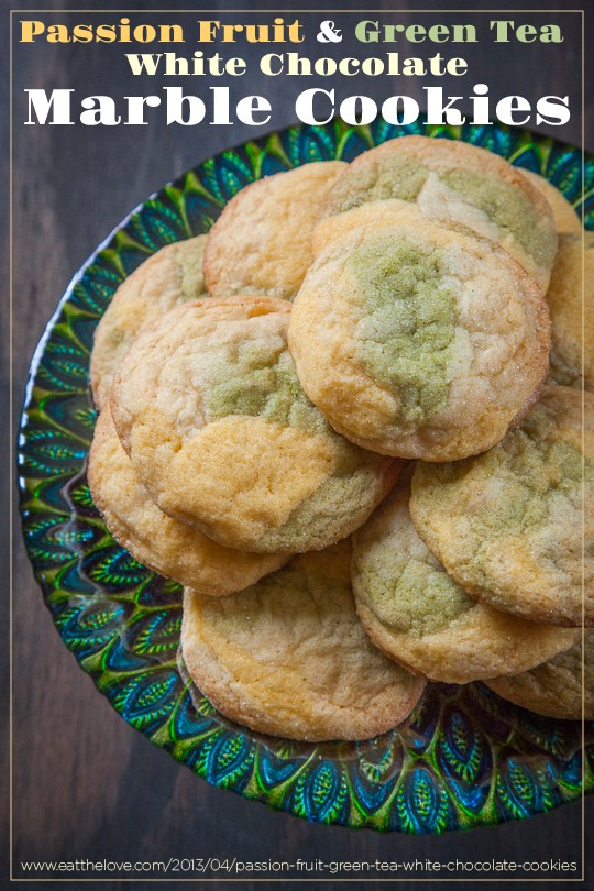 Passion fruit & green tea white chocolate marble cookies
