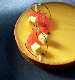 Passion fruit & pink grapefruit tart