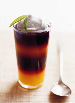 Passion-fruit and blackberry jellies with lemon verbena cream