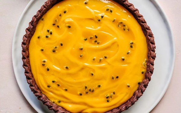 Passion fruit and chocolate tart