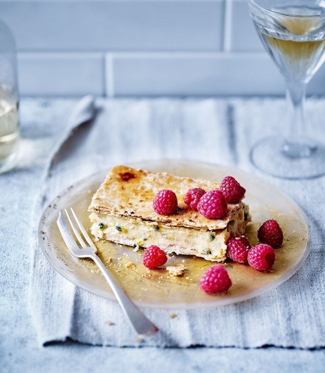 Passion fruit and lime crème brûlée tart