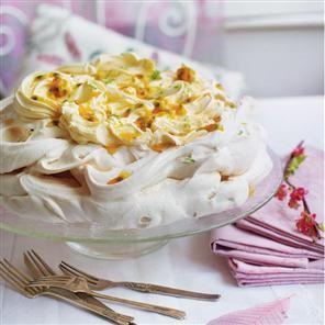 Passion fruit and orange curd pavlova