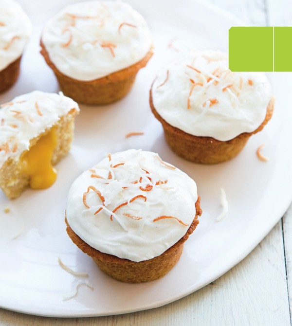 Passion fruit cupcakes with coconut frosting