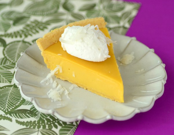 Passion fruit pie with coconut whipped cream