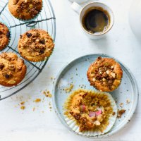 Passion fruit, rhubarb and granola muffins