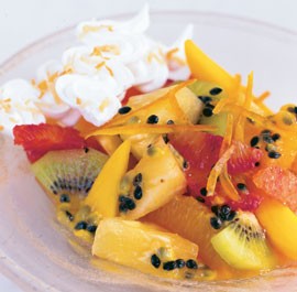 Passionfruit & citrus salad with coconut meringues