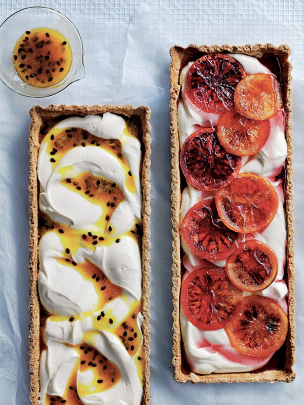 Passionfruit and blood orange ricotta tart