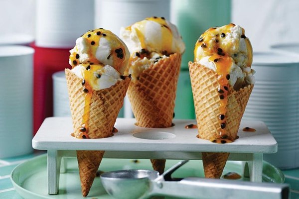 Passionfruit and coconut cheesecake ice cream