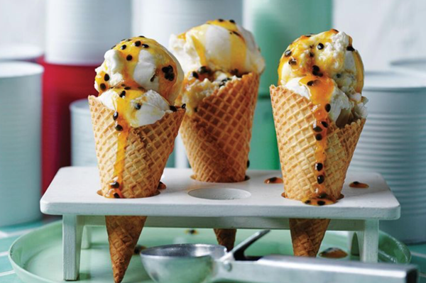 Passionfruit and coconut cheesecake ice cream