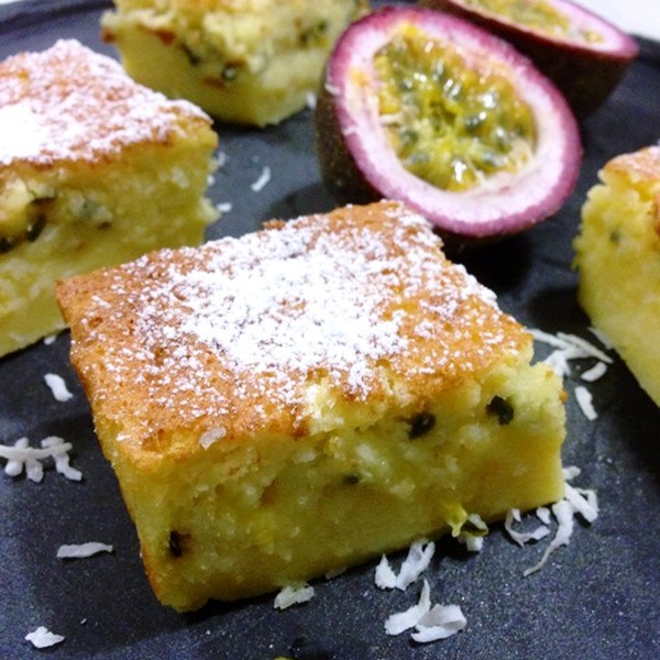 Passionfruit and coconut impossible pie
