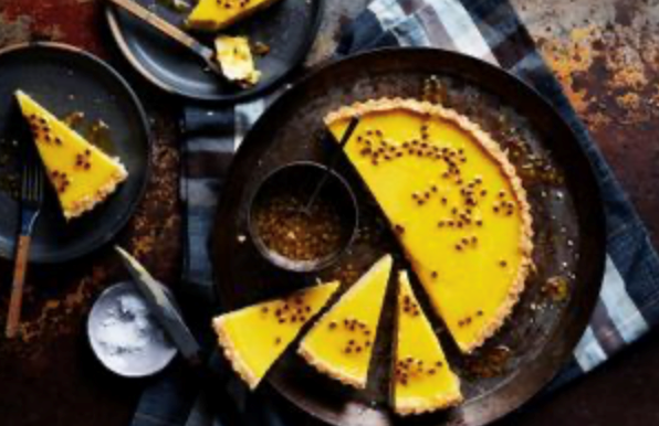 Passionfruit and coconut melktert (Milk tart)