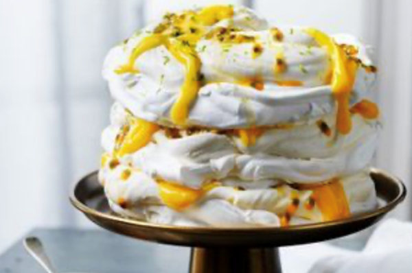 Passionfruit and coconut Pavlova stack