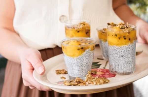 Passionfruit and mango chia seed puddings [Sibella Court]