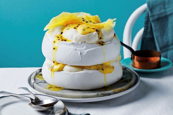Passionfruit and pineapple Pavlova, passionfruit curd